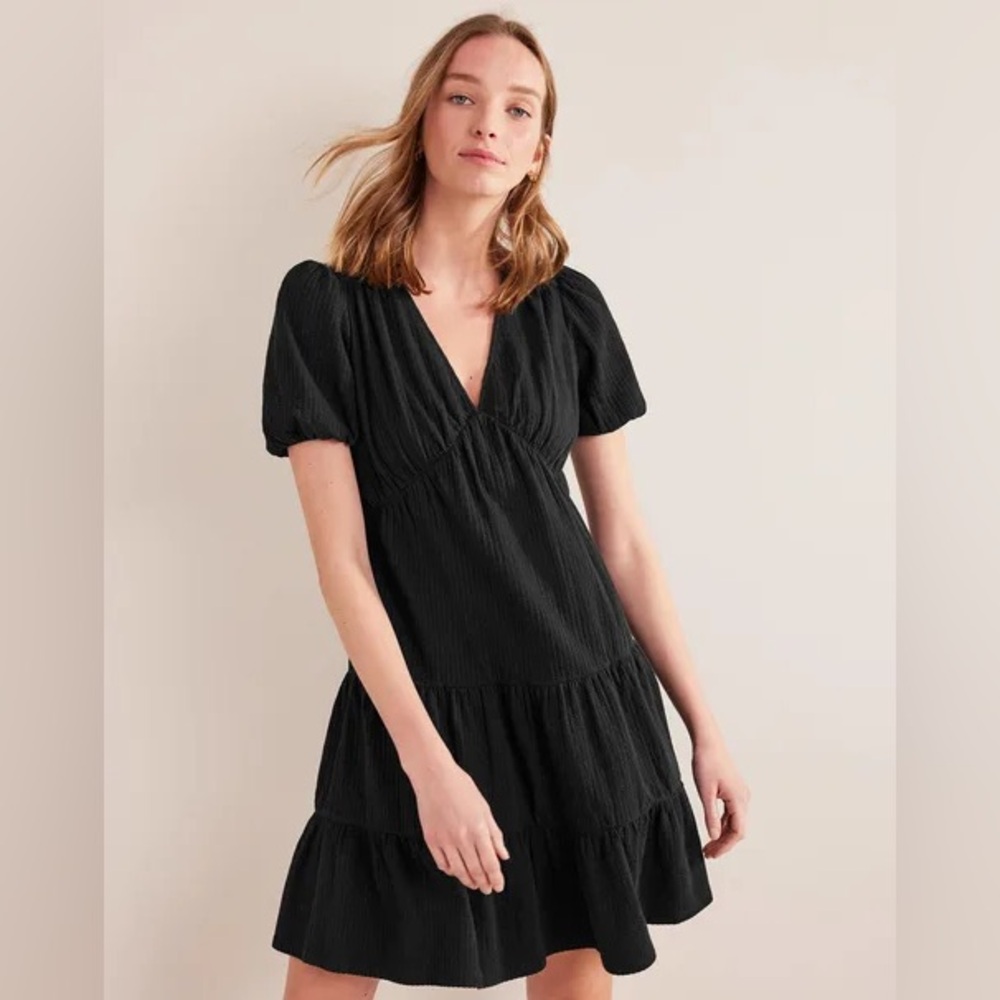 Boden black Jersey Seersucker Dress SIZE 12 Long